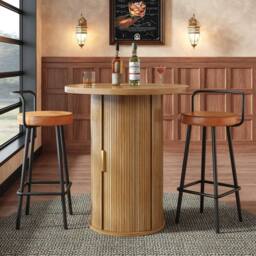BTM Round Bar Table Storage Cabinet Standing Table for Living Room in Natural - thumbnail 3