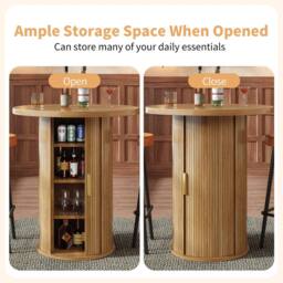 BTM Round Bar Table Storage Cabinet Standing Table for Living Room in Natural - thumbnail 6