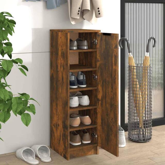 Berkfield Home Shoe Cabinet Smoked Oak 30x35x100 cm Engineered Wood in Brown - Size: 30 x 35 x 100 cm - image 1