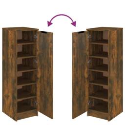 Berkfield Home Shoe Cabinet Smoked Oak 30x35x100 cm Engineered Wood in Brown - Size: 30 x 35 x 100 cm - thumbnail 8