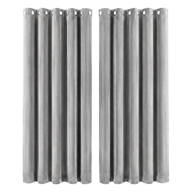VOGREX Grey Velvet Thermal Blackout Eyelet Curtains 66x72in - image 1