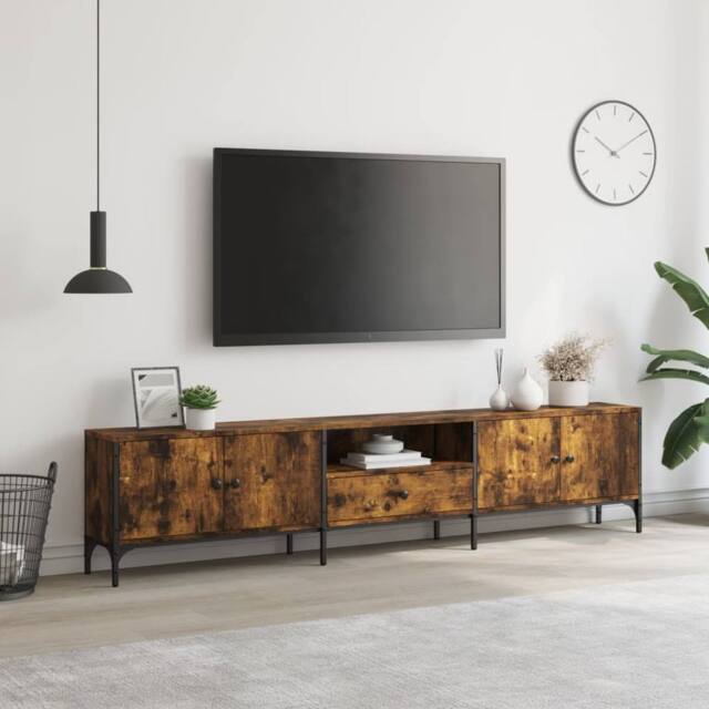 Berkfield Home TV Cabinet with Drawer Smoked Oak 200x25x44 cm Engineered Wood in Brown - Size: 200 x 25 x 44 cm - image 1