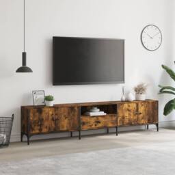 Berkfield Home TV Cabinet with Drawer Smoked Oak 200x25x44 cm Engineered Wood in Brown - Size: 200 x 25 x 44 cm - thumbnail 1
