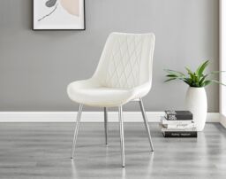FurnitureboxUK Leonardo White Glass Marble Effect Silver Leg Table & 4 Pesaro Silver Chairs in Cream - thumbnail 4