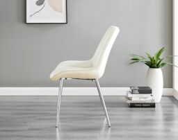 FurnitureboxUK Leonardo White Glass Marble Effect Silver Leg Table & 4 Pesaro Silver Chairs in Cream - thumbnail 6
