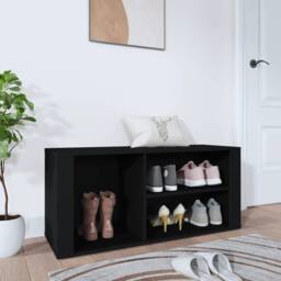 Berkfield Home Shoe Cabinet Black 100x35x45 cm Engineered Wood - Size: 100 x 35 x 45 cm - thumbnail 2
