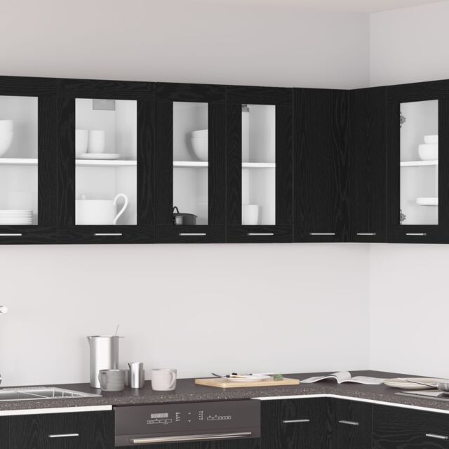 Berkfield Home Hanging Glass Cabinet in Black Oak - 60x31x60 cm, Made from Engineered Wood - Size: 60 x 31 x 60 cm - image 1