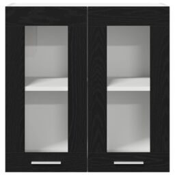 Berkfield Home Hanging Glass Cabinet in Black Oak - 60x31x60 cm, Made from Engineered Wood - Size: 60 x 31 x 60 cm - thumbnail 7