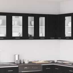 Berkfield Home Hanging Glass Cabinet in Black Oak - 60x31x60 cm, Made from Engineered Wood - Size: 60 x 31 x 60 cm - thumbnail 1
