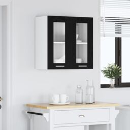 Berkfield Home Hanging Glass Cabinet in Black Oak - 60x31x60 cm, Made from Engineered Wood - Size: 60 x 31 x 60 cm - thumbnail 4