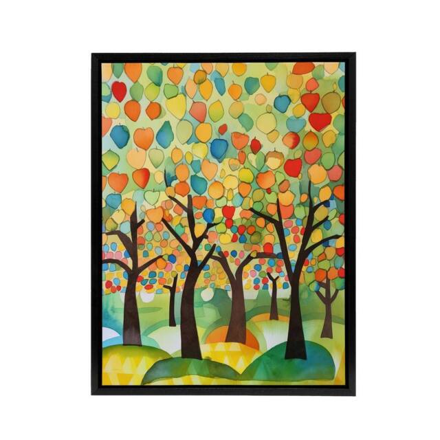 "Artery8 Apple Tree Orchard Abstract Folk Art Framed Canvas Wall Art Print - Size: W18"" x H24""" - image 1