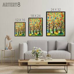 "Artery8 Apple Tree Orchard Abstract Folk Art Framed Canvas Wall Art Print - Size: W18"" x H24""" - thumbnail 4
