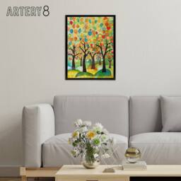 "Artery8 Apple Tree Orchard Abstract Folk Art Framed Canvas Wall Art Print - Size: W18"" x H24""" - thumbnail 3