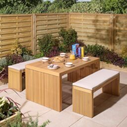 Rowlinsons Kyoto Contemporary Four Seater Wooden Bench Set in Brown - thumbnail 1