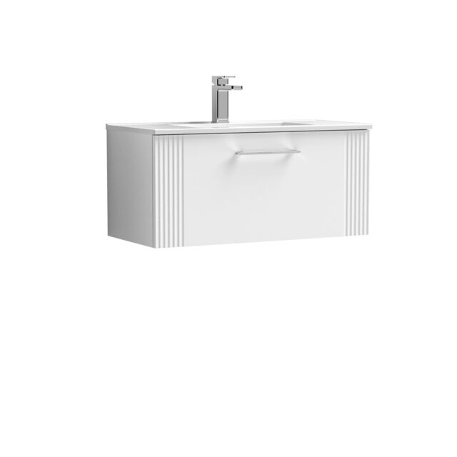 Balterley Wall Hung 1 Drawer Vanity Unit - Minimalist Basin 800mm, Satin White - image 1