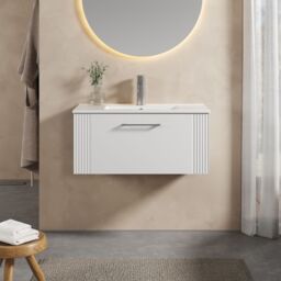 Balterley Wall Hung 1 Drawer Vanity Unit - Minimalist Basin 800mm, Satin White - thumbnail 2