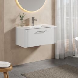 Balterley Wall Hung 1 Drawer Vanity Unit - Minimalist Basin 800mm, Satin White - thumbnail 4