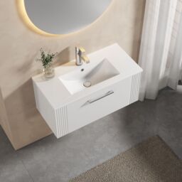 Balterley Wall Hung 1 Drawer Vanity Unit - Minimalist Basin 800mm, Satin White - thumbnail 3