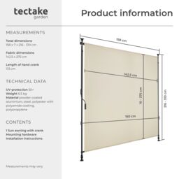 tectake Retractable Awning Taija in Beige - Size: 150 cmx 310 cm - thumbnail 6
