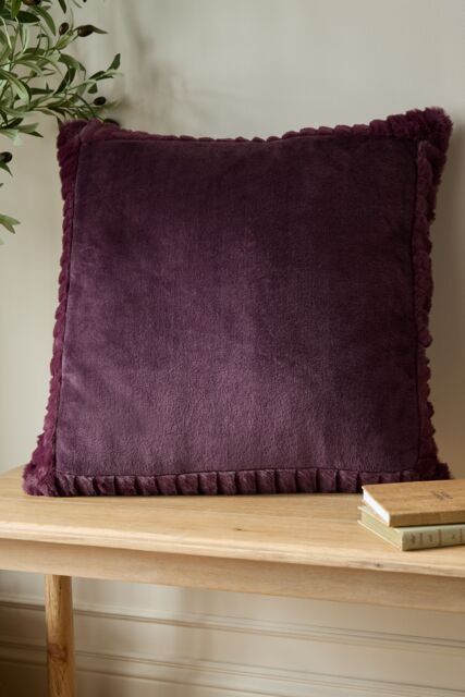 Catherine Lansfield 'Velvet & Faux Fur' 55x55cm Cushion in Plum - Size: 55 cm x 55 cm - image 1
