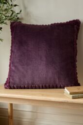 Catherine Lansfield 'Velvet & Faux Fur' 55x55cm Cushion in Plum - Size: 55 cm x 55 cm