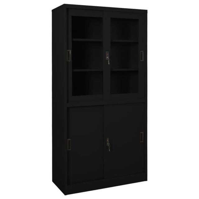 Berkfield Home Office Cabinet with Sliding Door Black 90x40x180 cm Steel - Size: 90 x 40 x 180 cm - image 1