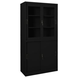 Berkfield Home Office Cabinet with Sliding Door Black 90x40x180 cm Steel - Size: 90 x 40 x 180 cm - thumbnail 1