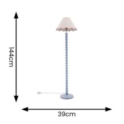 ValueLights Bobbins Powder Blue Floor Lamp with Tapered Linen Scallop Shade & LED Bulb in Pale Pink - thumbnail 6