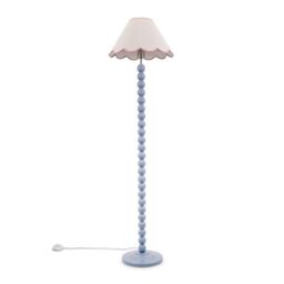 ValueLights Bobbins Powder Blue Floor Lamp with Tapered Linen Scallop Shade & LED Bulb in Pale Pink - thumbnail 2