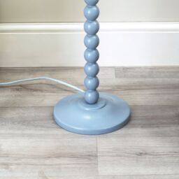 ValueLights Bobbins Powder Blue Floor Lamp with Tapered Linen Scallop Shade & LED Bulb in Pale Pink - thumbnail 3
