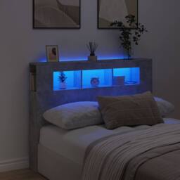 Berkfield Home LED Headboard Concrete Grey 140x18.5x103.5 cm Engineered Wood - thumbnail 2