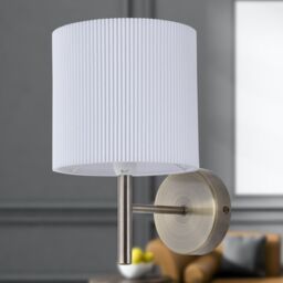 First Choice Lighting Brea - Antique Brass Wall Light with White Pleated Shade in Gold - thumbnail 4
