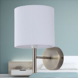 First Choice Lighting Brea - Antique Brass Wall Light with White Pleated Shade in Gold - thumbnail 3