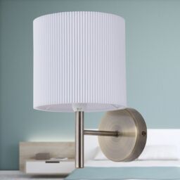 First Choice Lighting Brea - Antique Brass Wall Light with White Pleated Shade in Bronze - thumbnail 3