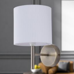 First Choice Lighting Brea - Antique Brass Wall Light with White Pleated Shade in Bronze - thumbnail 4