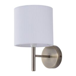 First Choice Lighting Brea - Antique Brass Wall Light with White Pleated Shade in Bronze - thumbnail 1
