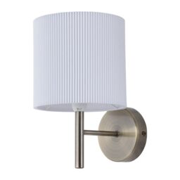 First Choice Lighting Brea - Antique Brass Wall Light with White Pleated Shade in Gold - thumbnail 1