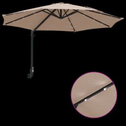 Berkfield Home Wall-mounted Garden Parasol with LEDs Taupe 248 cm - thumbnail 8