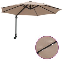 Berkfield Home Wall-mounted Garden Parasol with LEDs Taupe 248 cm - thumbnail 9