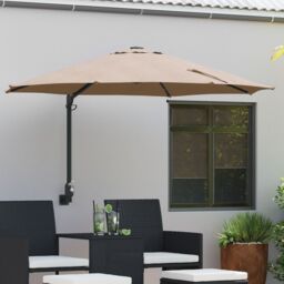 Berkfield Home Wall-mounted Garden Parasol with LEDs Taupe 248 cm - thumbnail 1