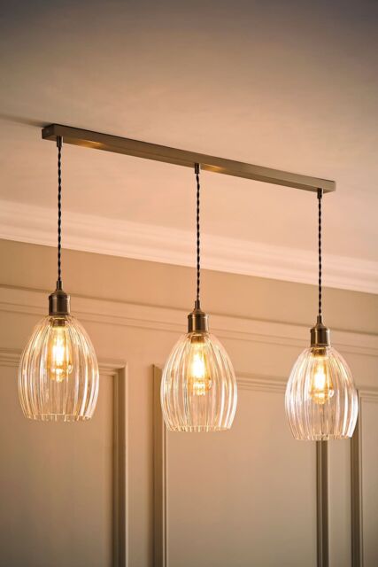 ValueLights Cheltenham Ribbed Glass Dome 3 Drop Bar Diner Ceiling Light with Bulbs in Silver - image 1