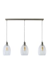 ValueLights Cheltenham Ribbed Glass Dome 3 Drop Bar Diner Ceiling Light with Bulbs in Silver - thumbnail 6