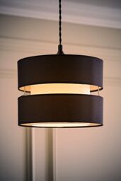 ValueLights Sophia Small 26cm Drum Easy Fit Ceiling Light Lamp Shade with Bulb in Black - Size: 10 inches - thumbnail 1