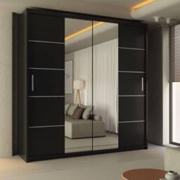 Sliding Wardrobes 4U Ribon Sliding Mirror Door Wardrobe 203cm X 217cm in Black - Size: 203 cm X 217 cm - thumbnail 1