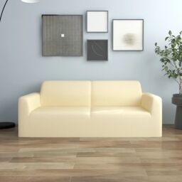 Berkfield Home 2-Seater Stretch Couch Slipcover Cream Polyester Jersey - thumbnail 1