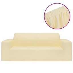 Berkfield Home 2-Seater Stretch Couch Slipcover Cream Polyester Jersey - thumbnail 2