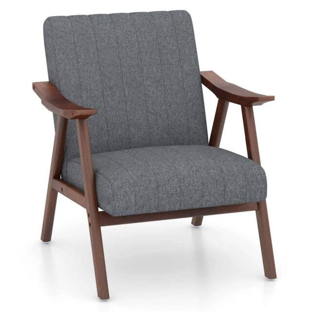 FORGEVIO Modern Accent Chair with Armrests & Rubber Wood in Grey - Size: 0.6m2 - image 1