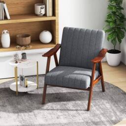 FORGEVIO Modern Accent Chair with Armrests & Rubber Wood in Grey - Size: 0.6m2 - thumbnail 4