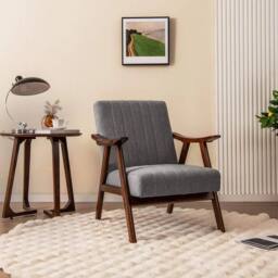 FORGEVIO Modern Accent Chair with Armrests & Rubber Wood in Grey - Size: 0.6m2 - thumbnail 3