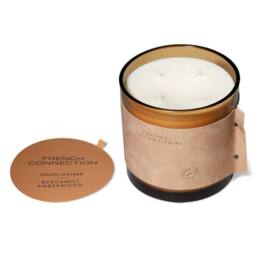 French Connection Leather Effect Candle Bergamot & Amberwood 1.46kg Four Wick